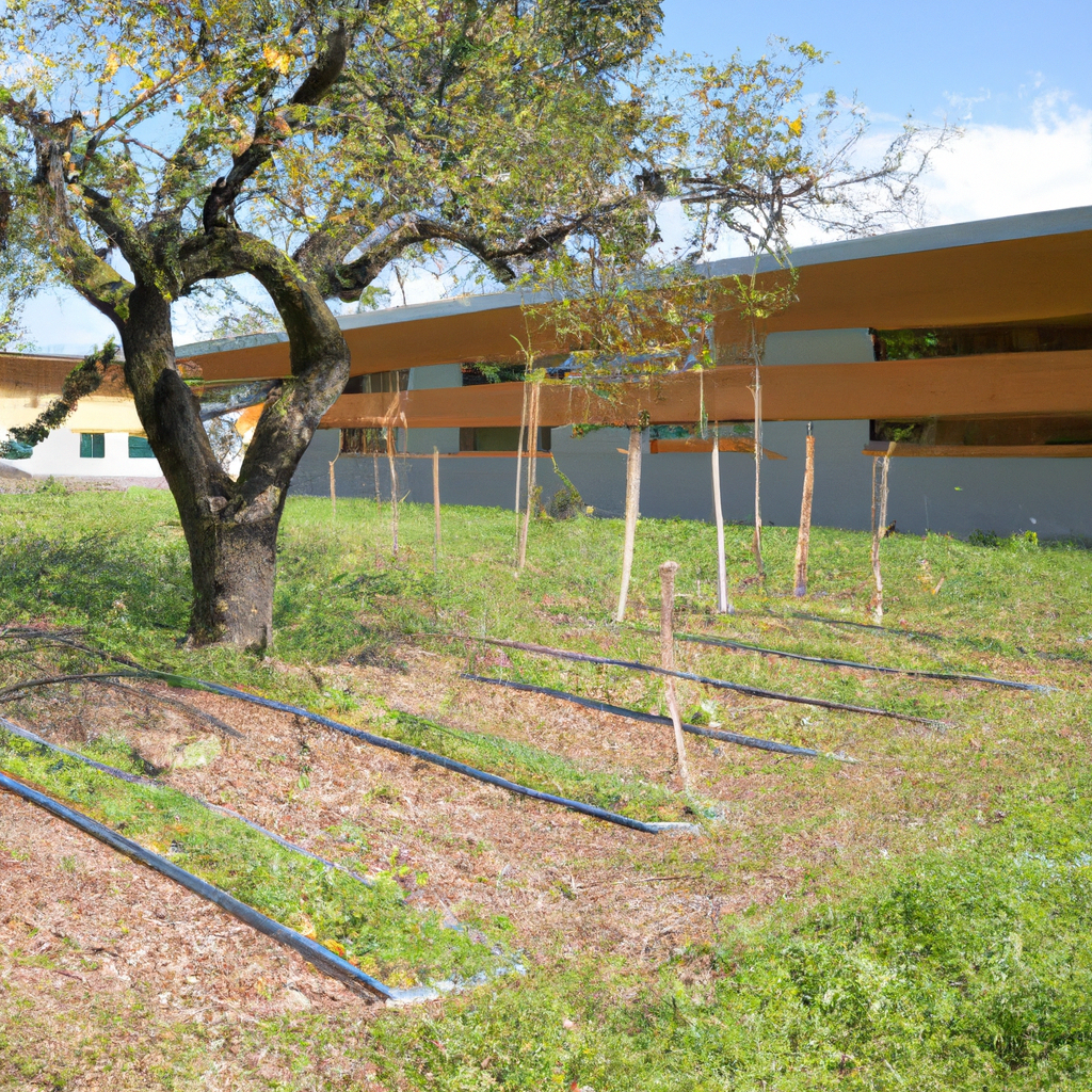 Scuola ecologica con pannelli solari e orto didattico