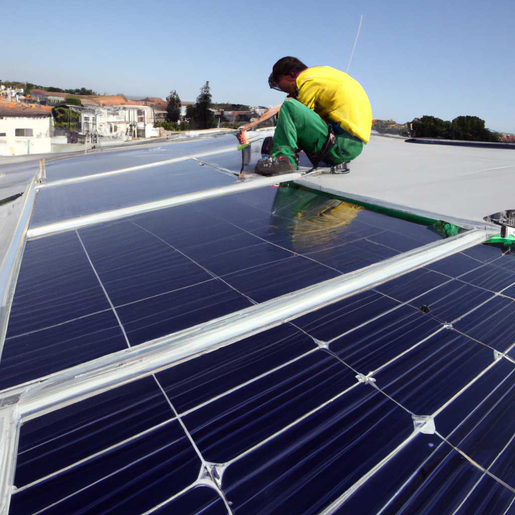 Tecnici installano pannelli solari su tetto commerciale